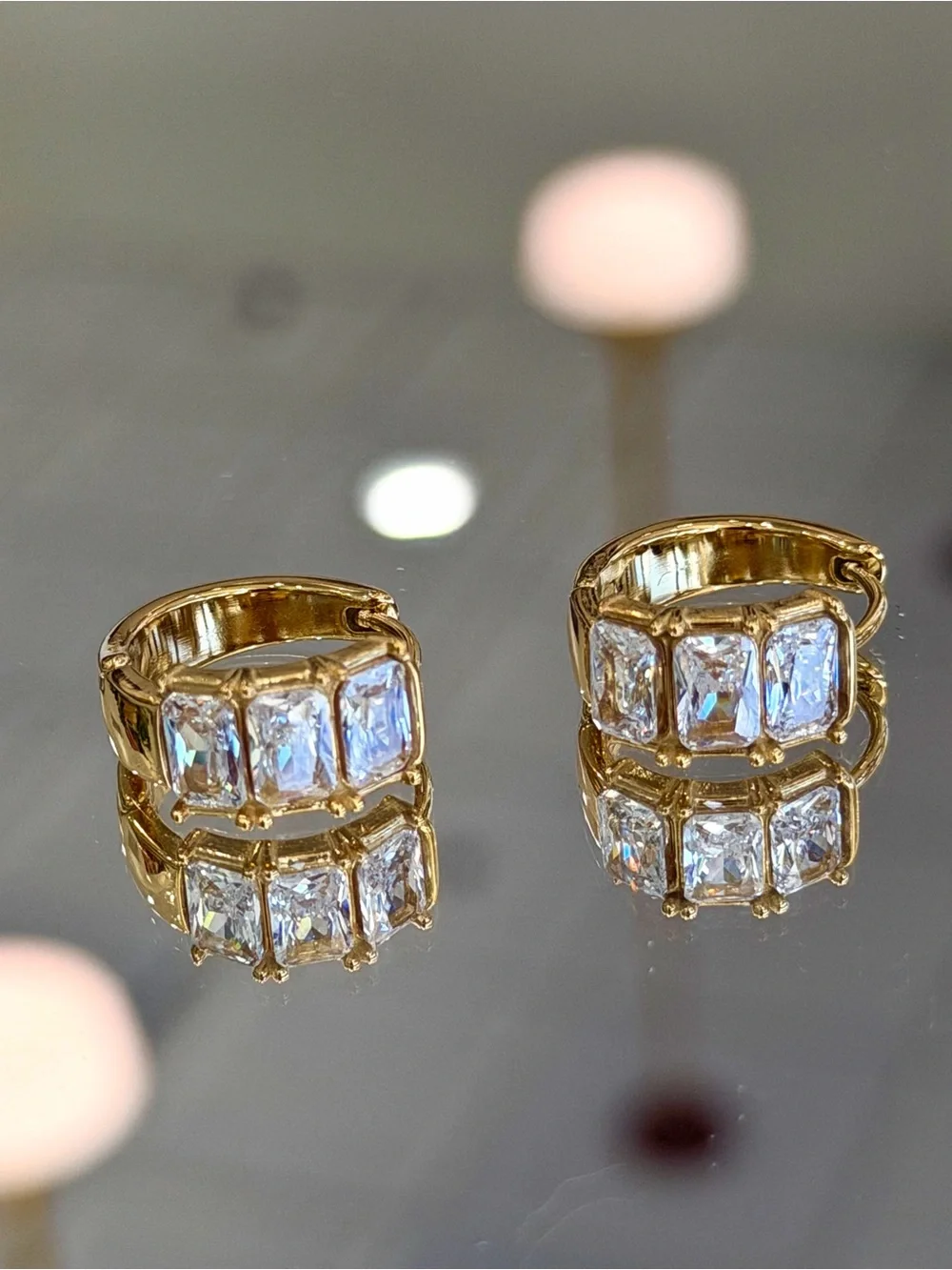 New Luxury Hypoallergenic Gold-Tone Crystal Huggie Hoop Earrings